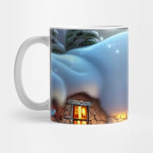 Magical Fantasy Cottage with Lights In A Snowy Scene, Scenery Nature Mug